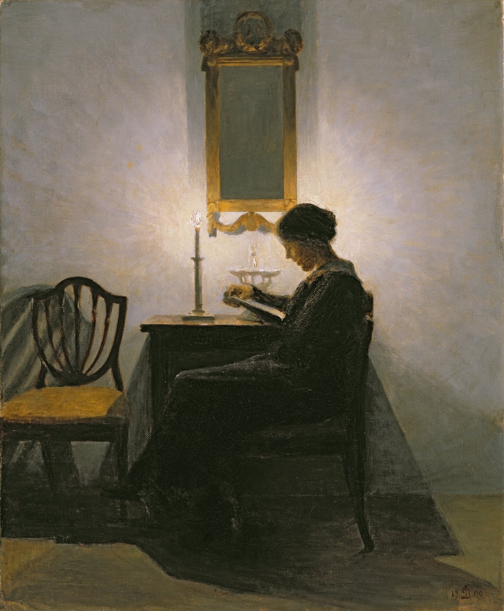 ろうそくの明かりで読む女性、1908年